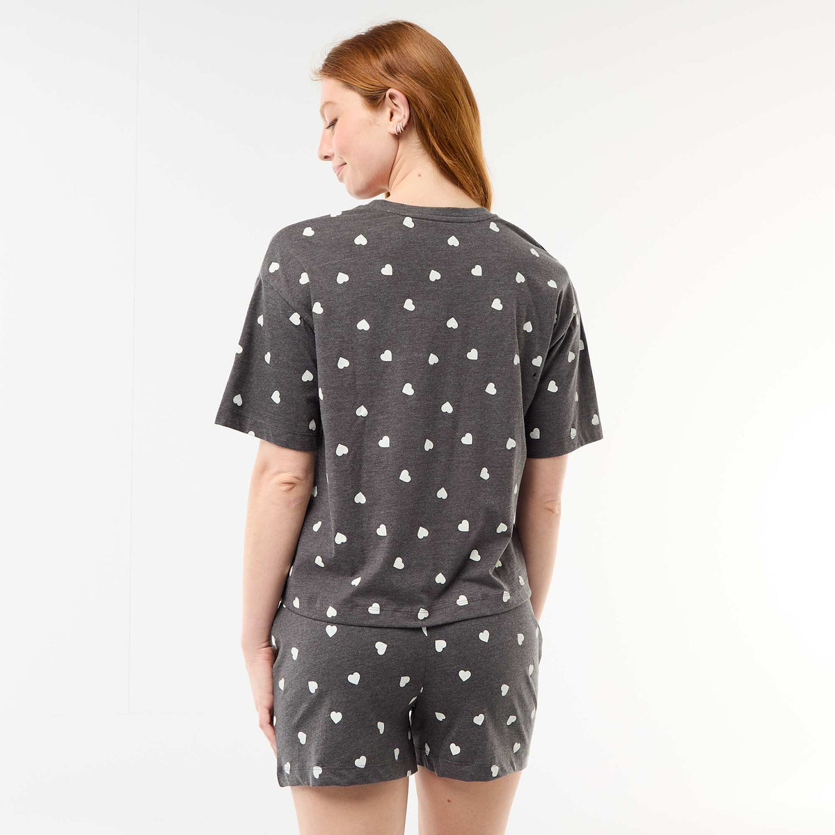 Conjunto de pijama camiseta + pantalón corto en punto de algodón GRIS