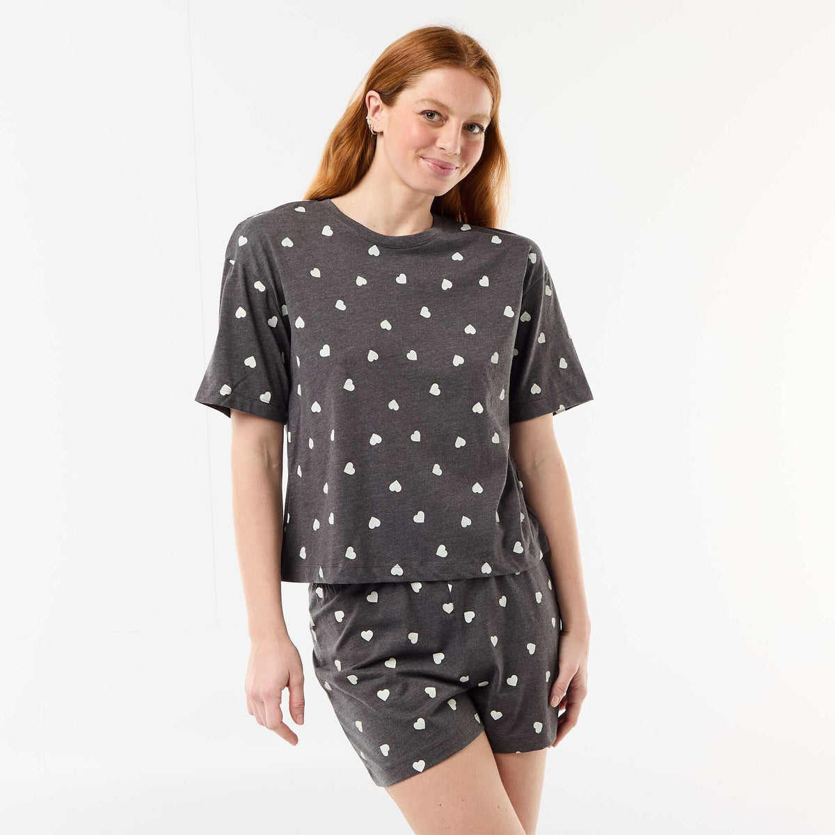 Conjunto de pijama camiseta + pantalón corto en punto de algodón GRIS