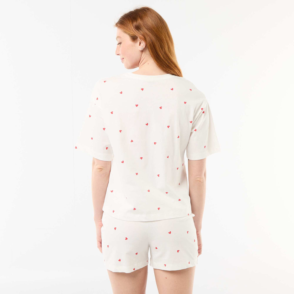 Conjunto de pijama camiseta + pantalón corto en punto de algodón BLANCO