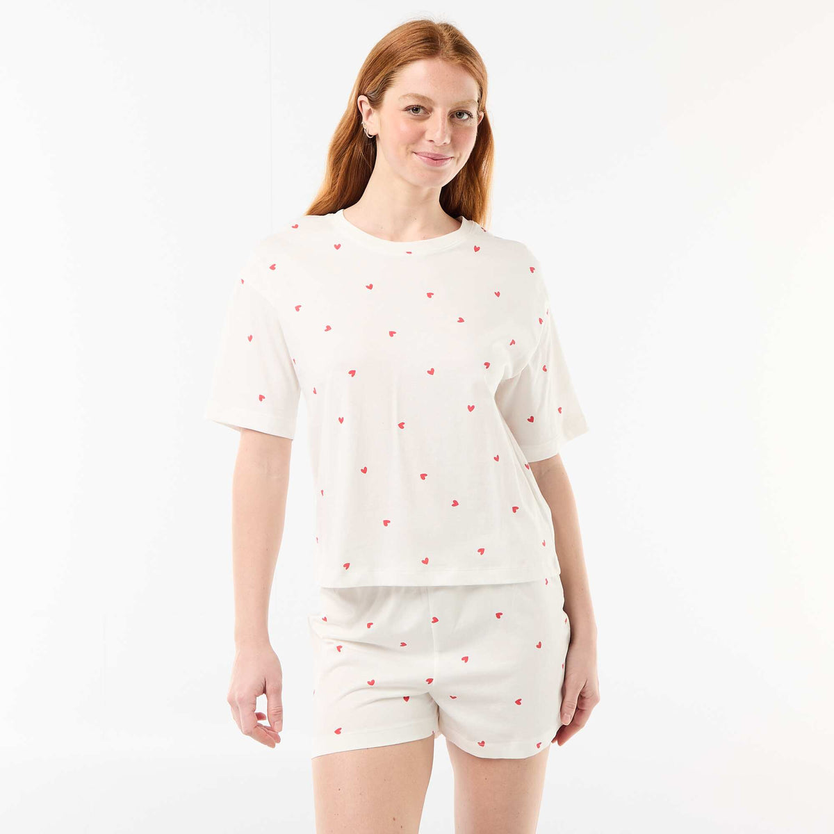 Conjunto de pijama camiseta + pantalón corto en punto de algodón BLANCO