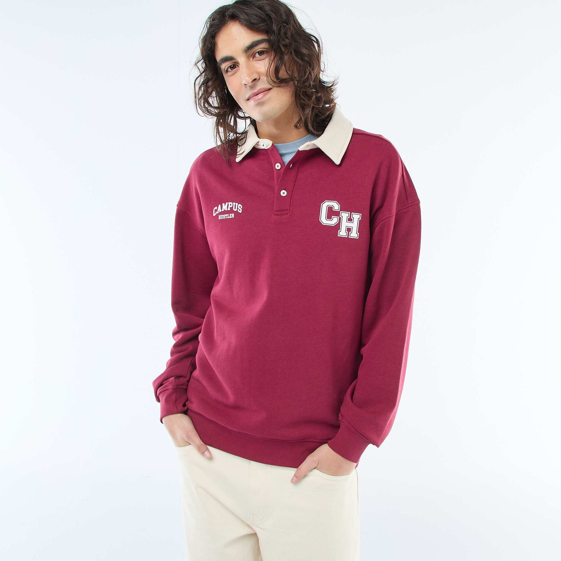 Remera estilo rugby de manga larga ROJO