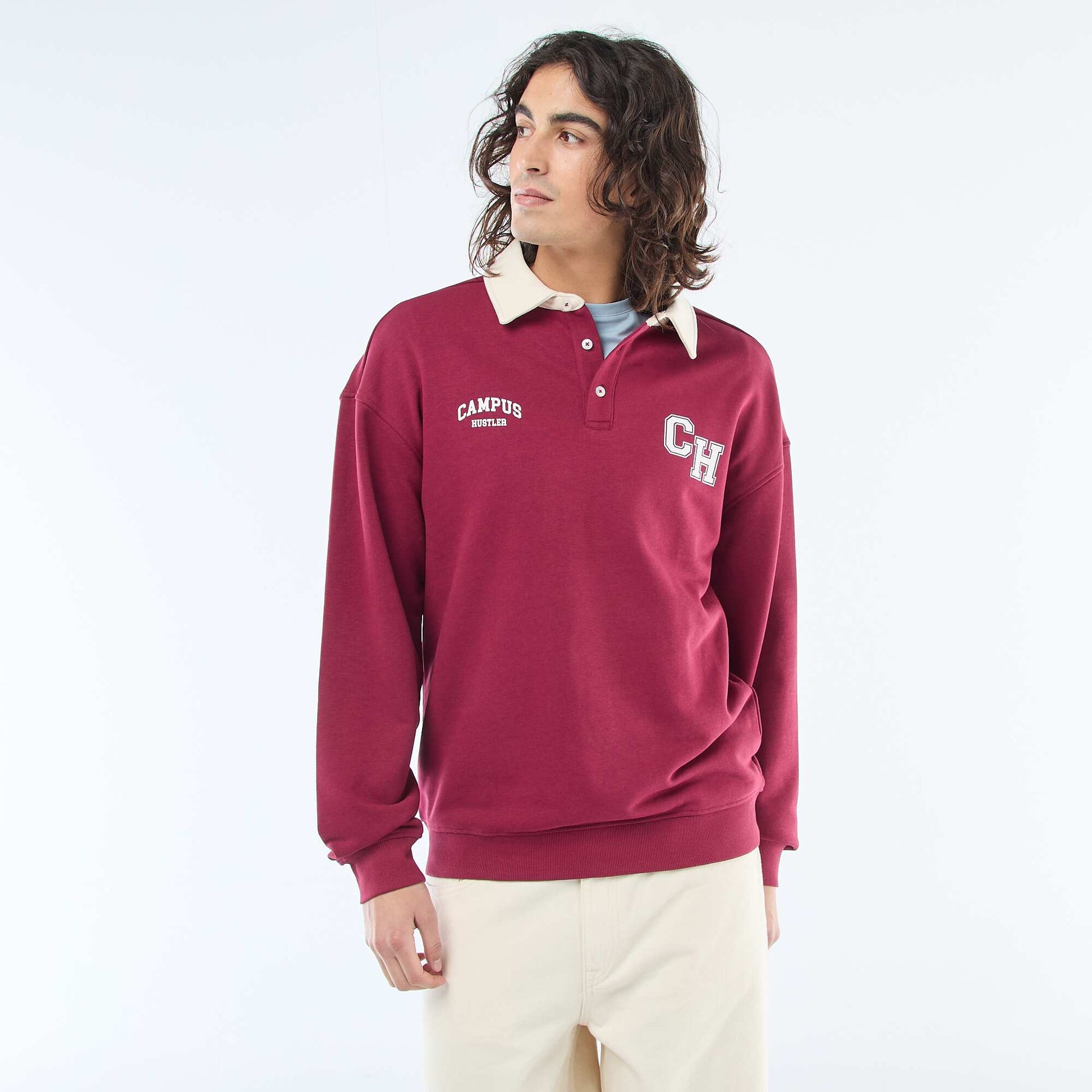 Remera estilo rugby de manga larga ROJO