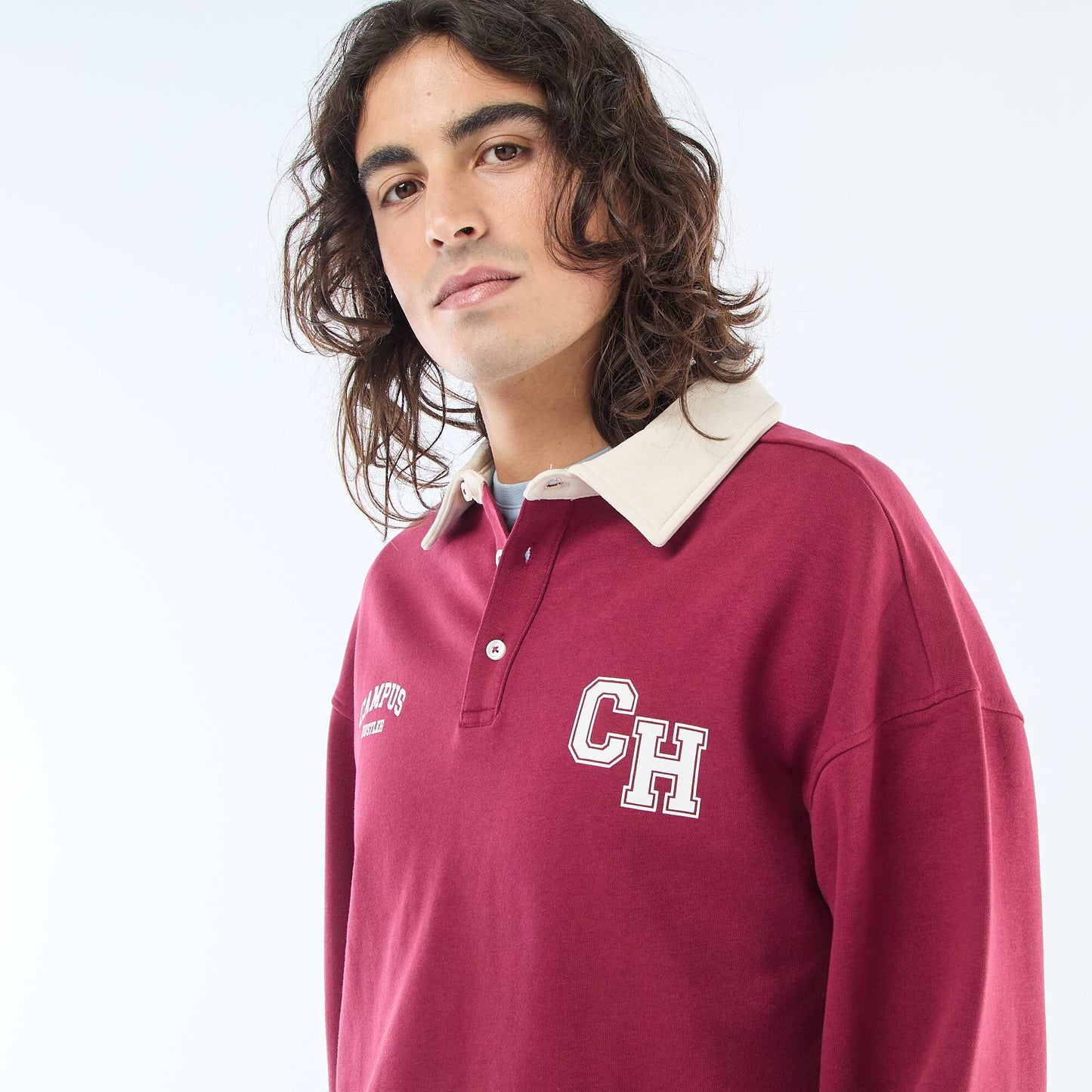 Remera estilo rugby de manga larga ROJO