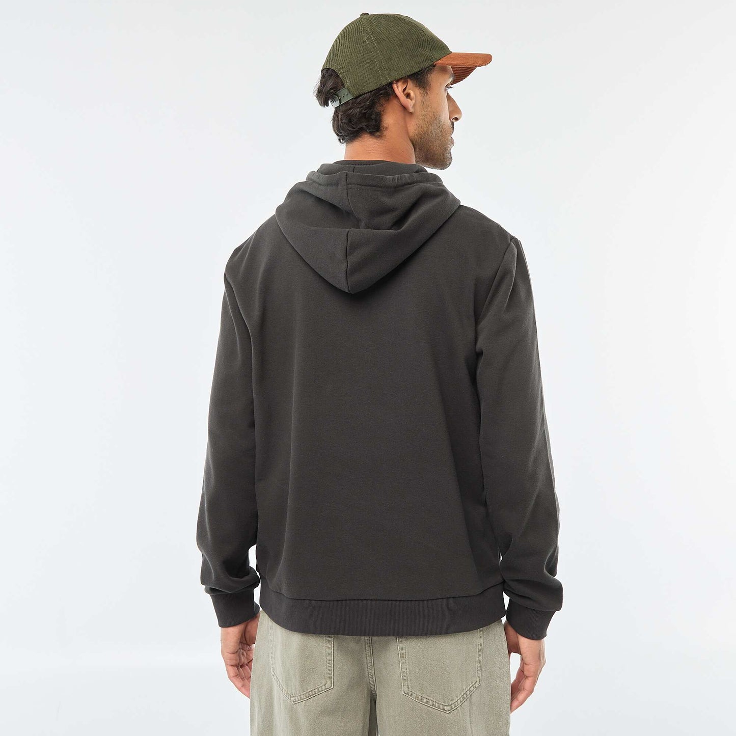 Buzo de felpa con capucha y abertura de cremallera en el cuello GRIS