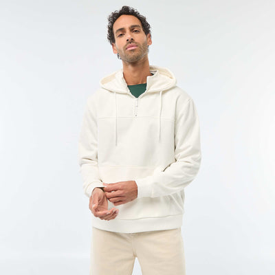 Buzo de felpa con capucha y abertura de cremallera en el cuello BLANCO