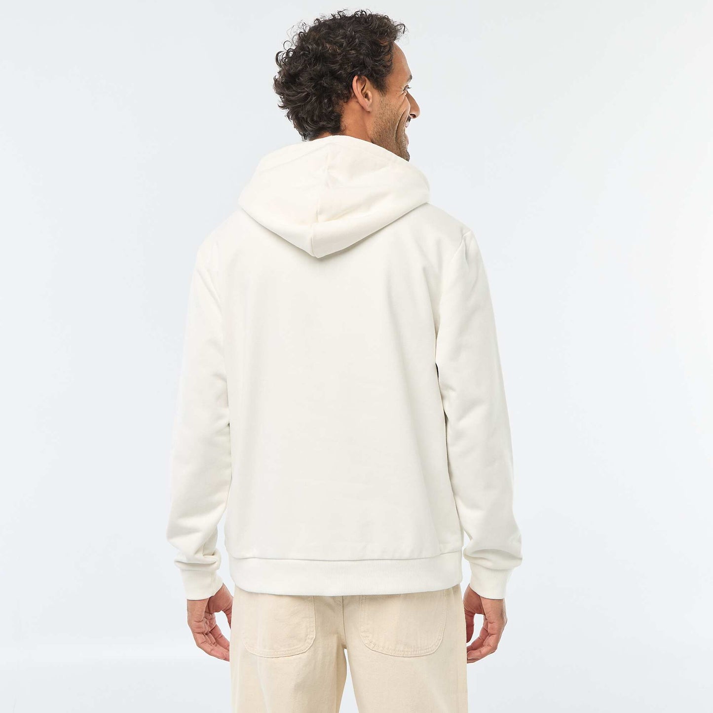 Buzo de felpa con capucha y abertura de cremallera en el cuello BLANCO