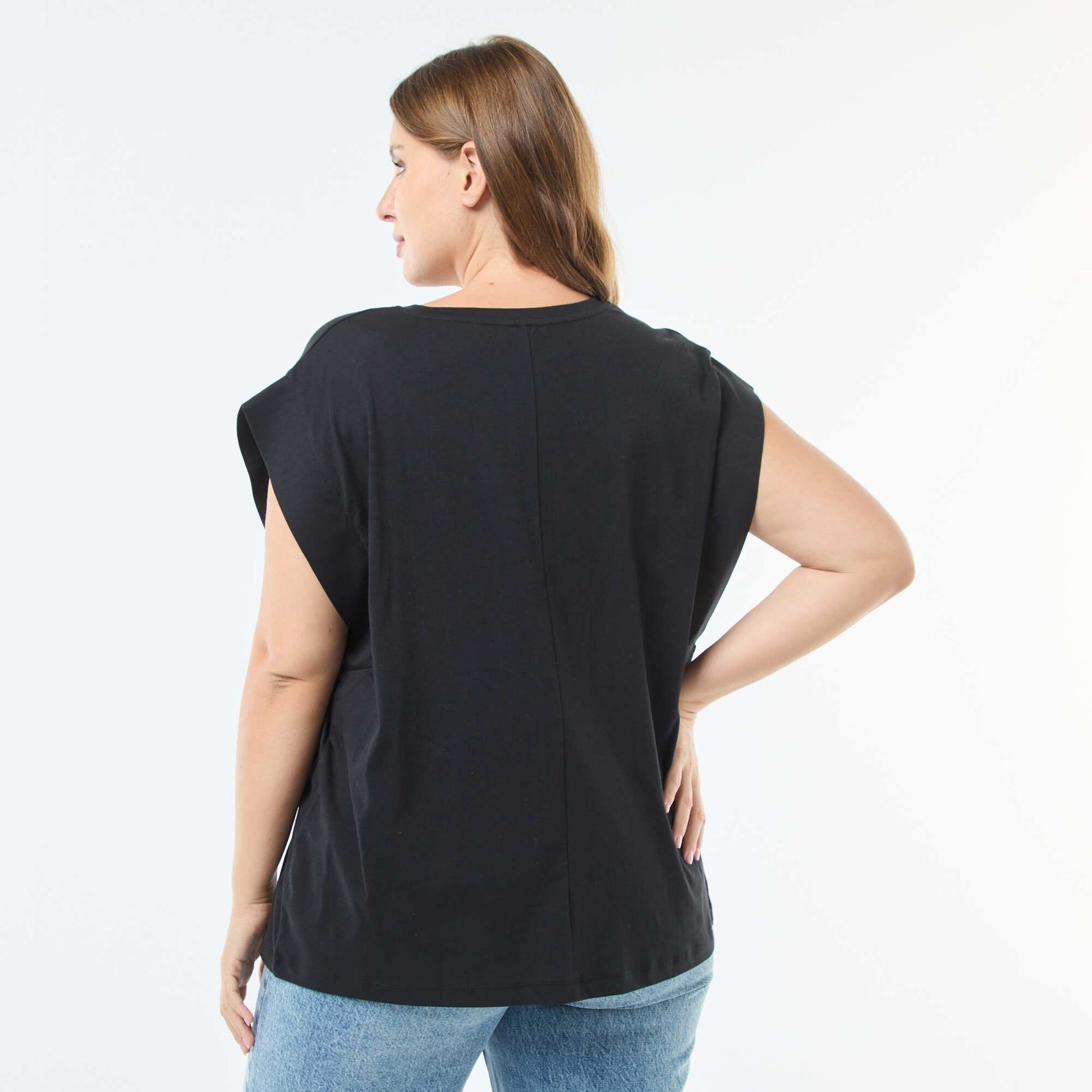 Camiseta ancha con strass NEGRO