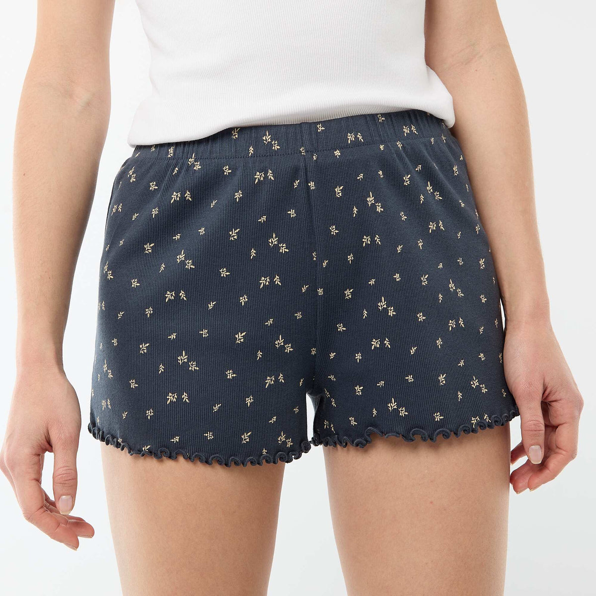 Pantalón corto de pijama 'flores' all-over en algodón AZUL