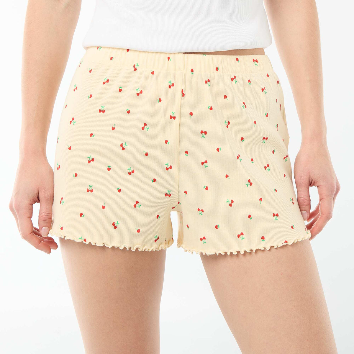Pantalón corto de pijama 'cereza' all-over en algodón AMARILLO