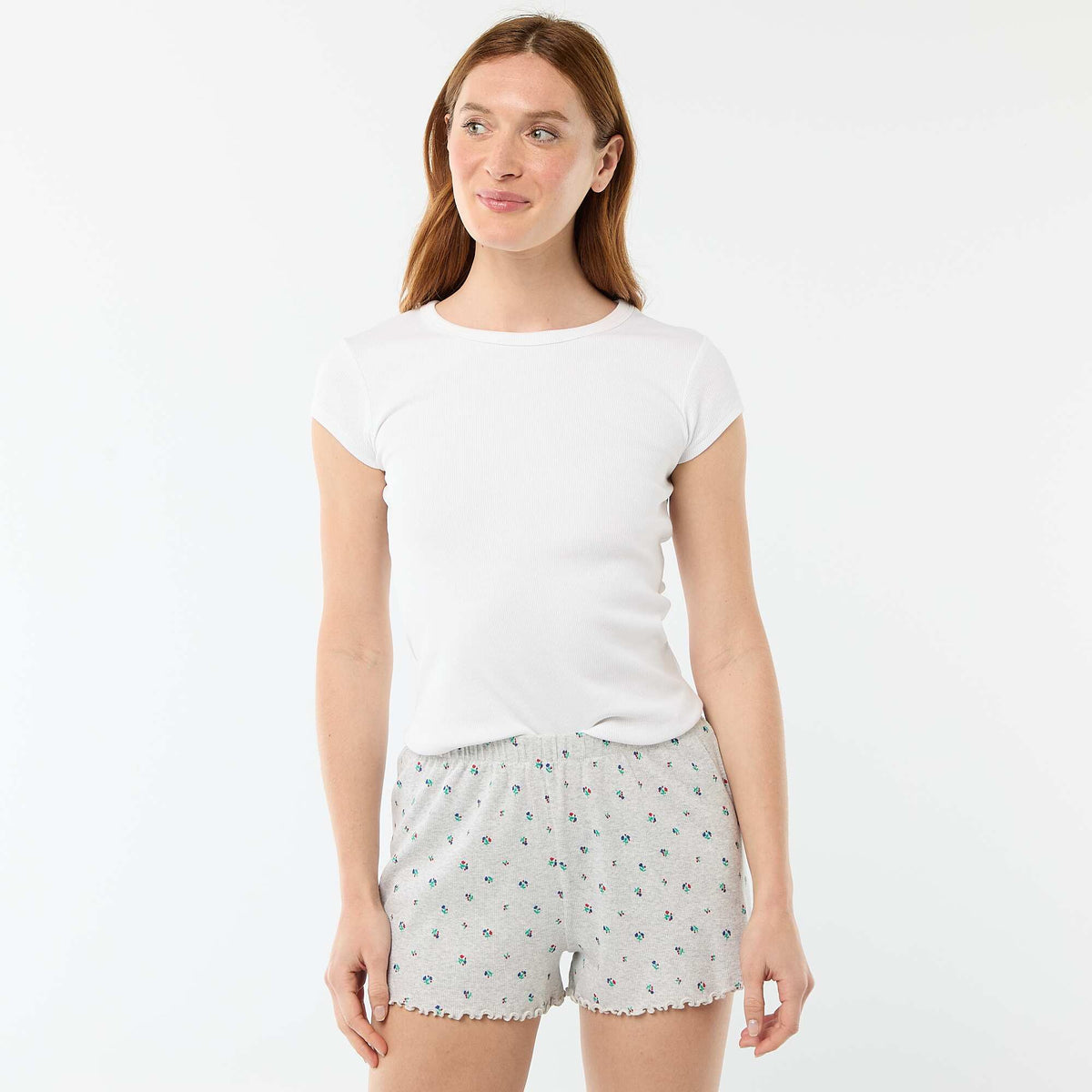 Pantalón corto de pijama 'flores' all-over en algodón GRIS