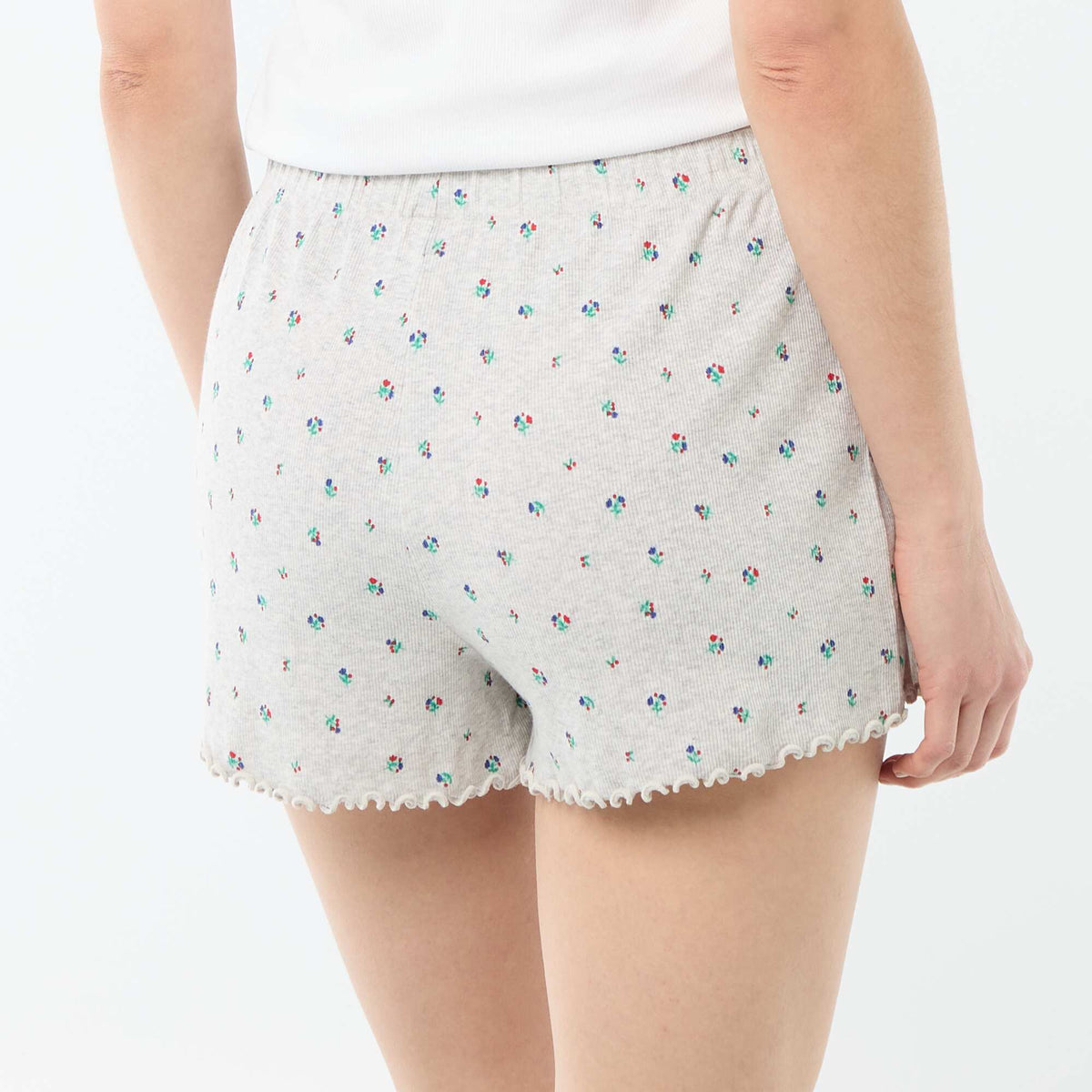 Pantalón corto de pijama 'flores' all-over en algodón GRIS