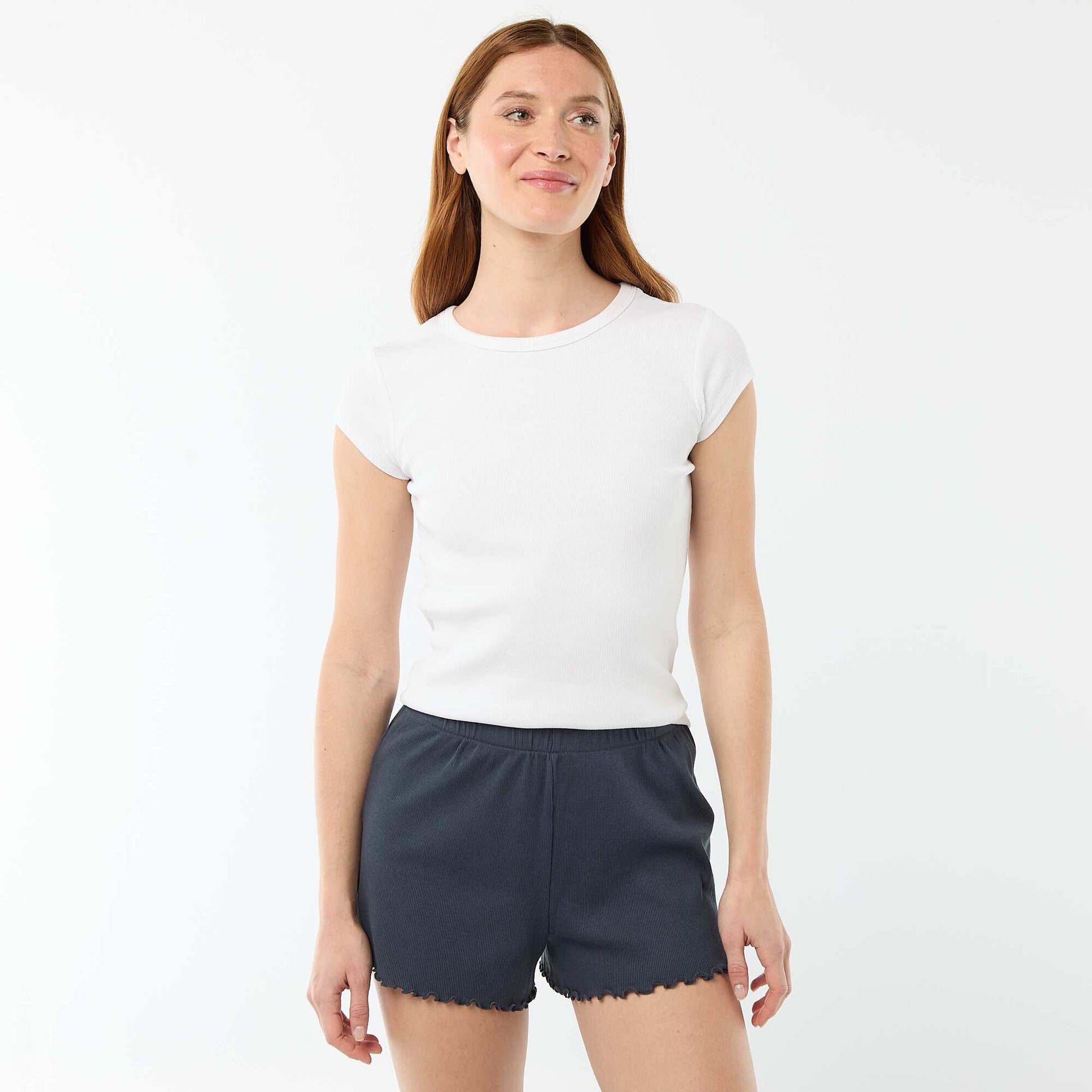 Pantalón corto de pijama en algodón liso AZUL