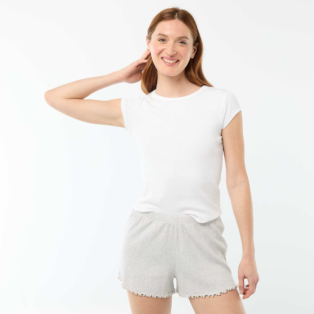 Pantalón corto de pijama en algodón liso GRIS