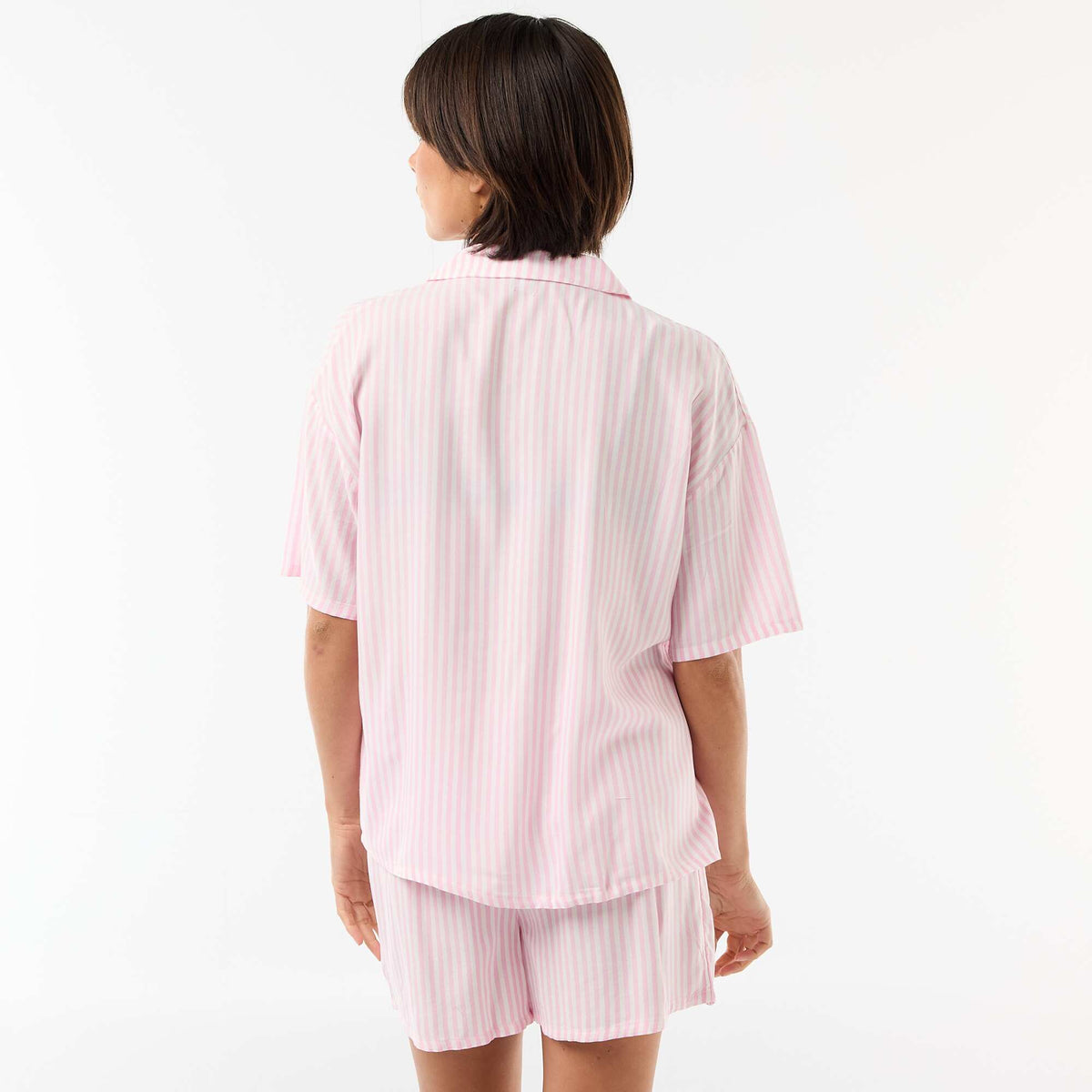 Conjunto de pijama a rayas camiseta + pantalón corto ROSA
