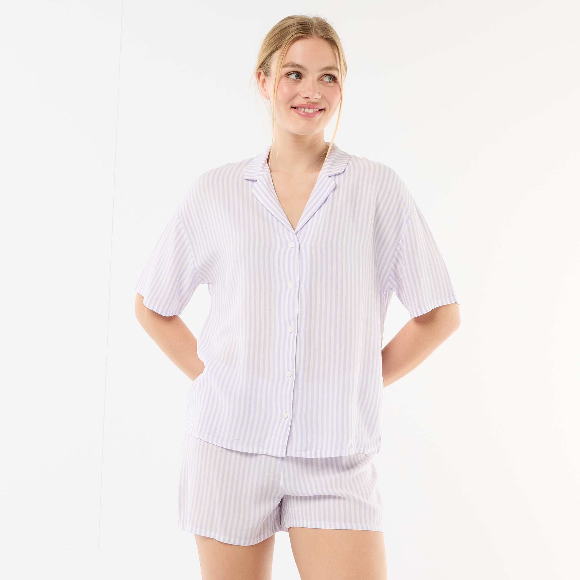 Conjunto de pijama a rayas camiseta + pantalón corto PURPURA