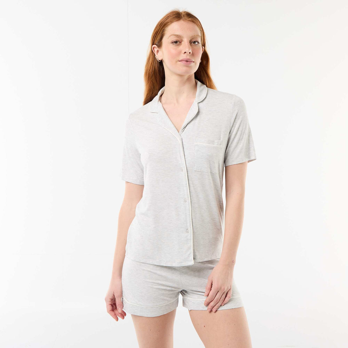 Pijama corto de viscosa jaspeada - 2 piezas GRIS