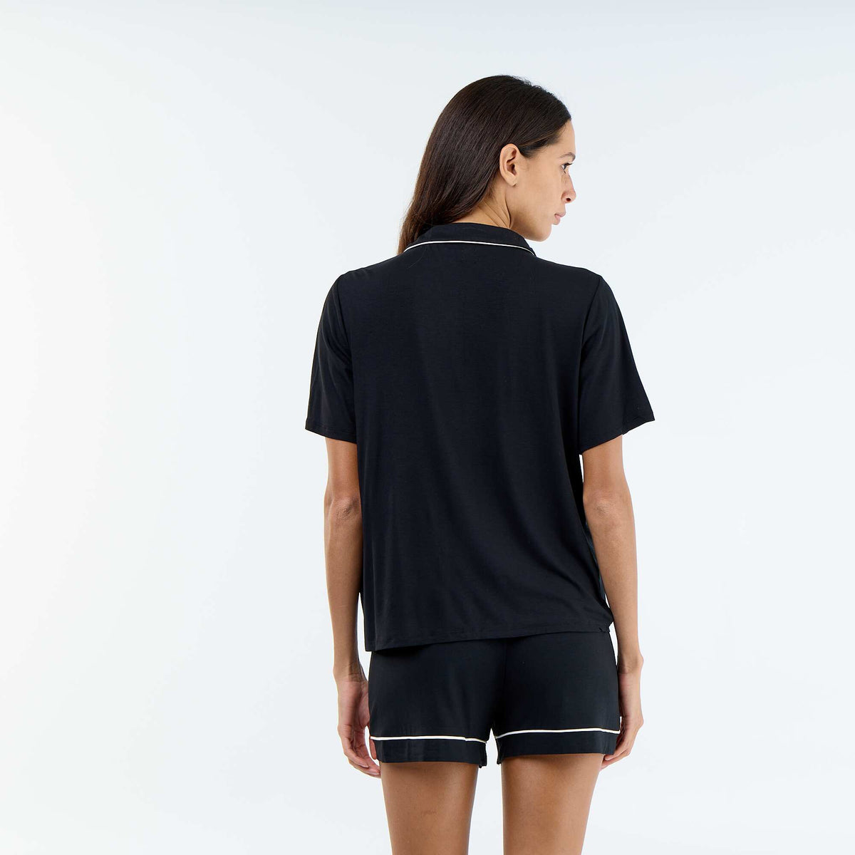 Pijama corto de viscosa jaspeada - 2 piezas NEGRO