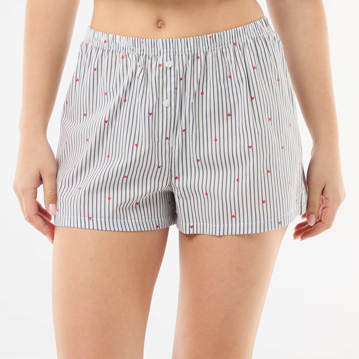 Pantalón corto de pijama elástico con rayas AZUL