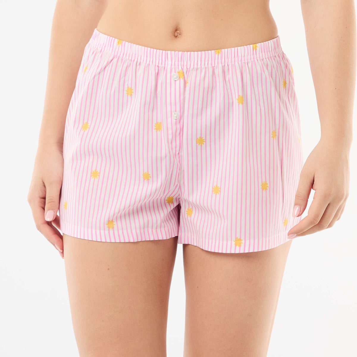 Pantalón corto de pijama elástico con rayas NARANJA