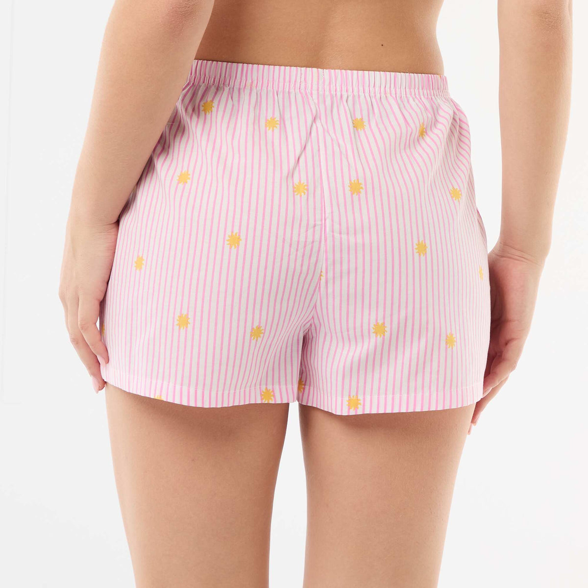 Pantalón corto de pijama elástico con rayas NARANJA