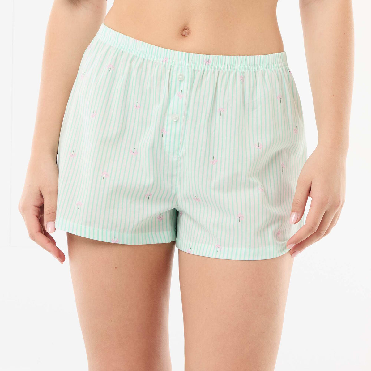Pantalón corto de pijama elástico de rayas VERDE