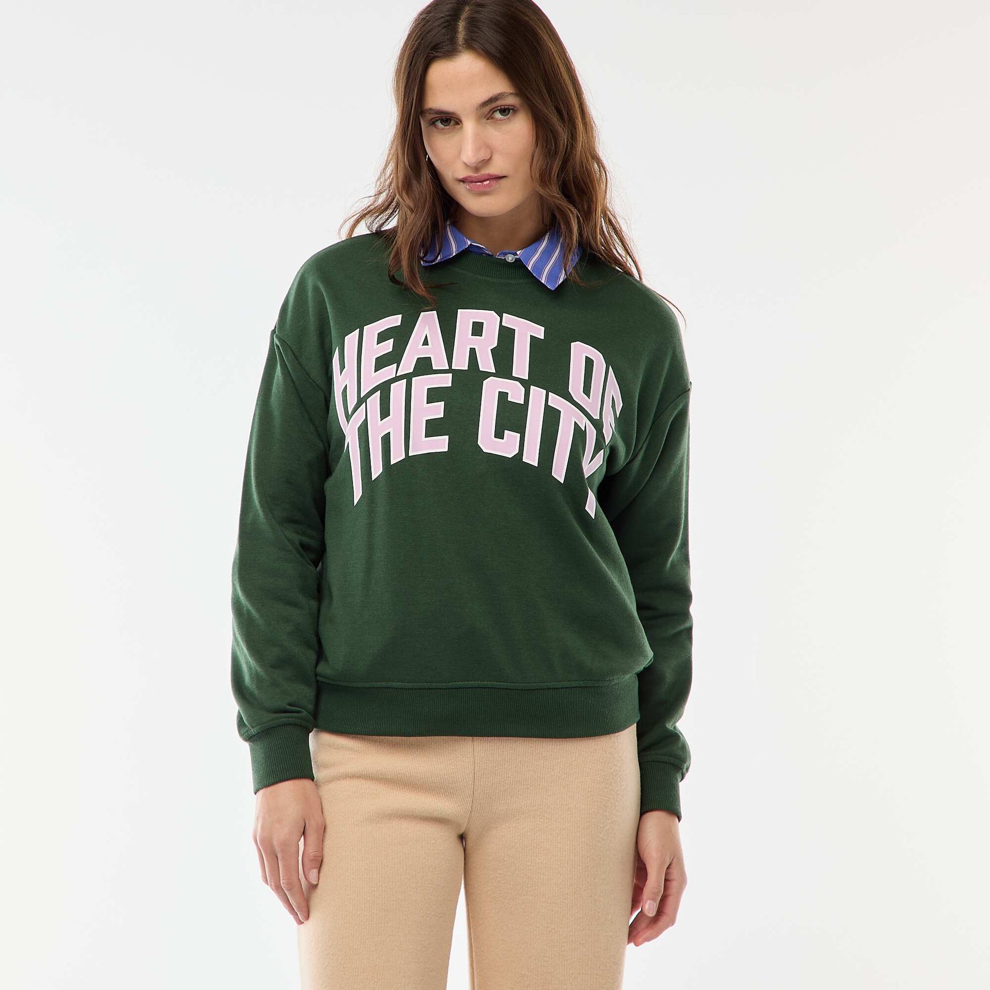 Buzo de felpa ligera con estampado VERDE