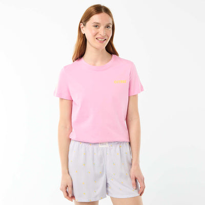 Conjunto de pijama camiseta + pantalón corto ligero con estampado de rayas PURPURA