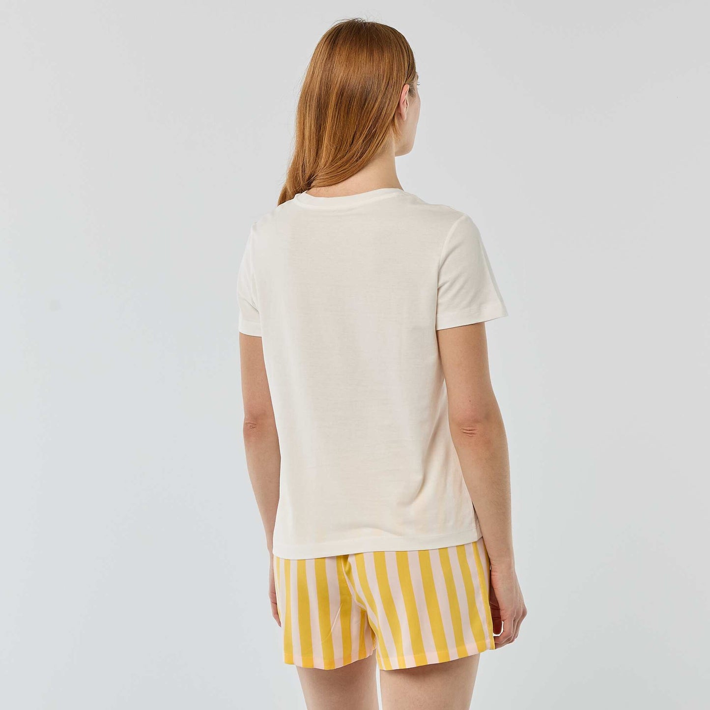 Conjunto de pijama camiseta + pantalón corto ligero a rayas AMARILLO