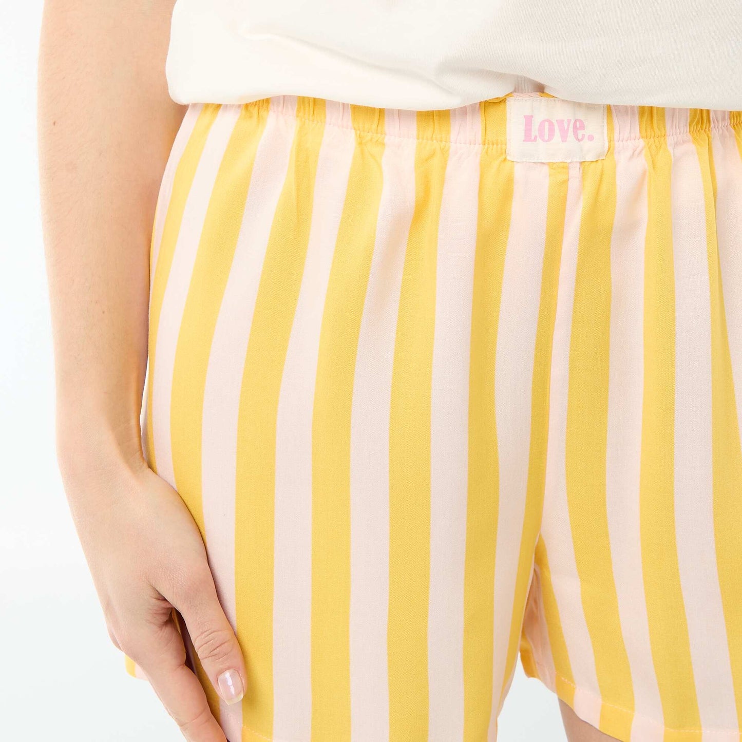 Conjunto de pijama camiseta + pantalón corto ligero a rayas AMARILLO