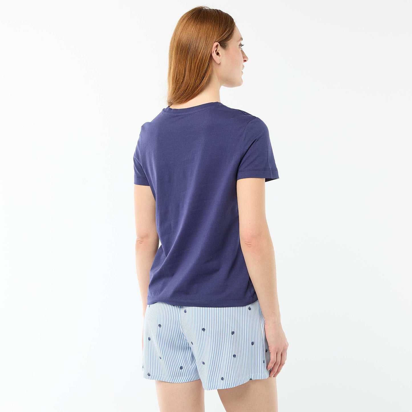 Conjunto de pijama camiseta + pantalón corto ligero con estampado de rayas AZUL