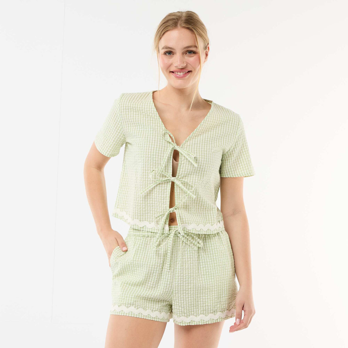 Pijama corto de cuadros vichy de 2 piezas VERDE