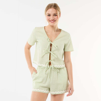 Pijama corto de cuadros vichy de 2 piezas VERDE