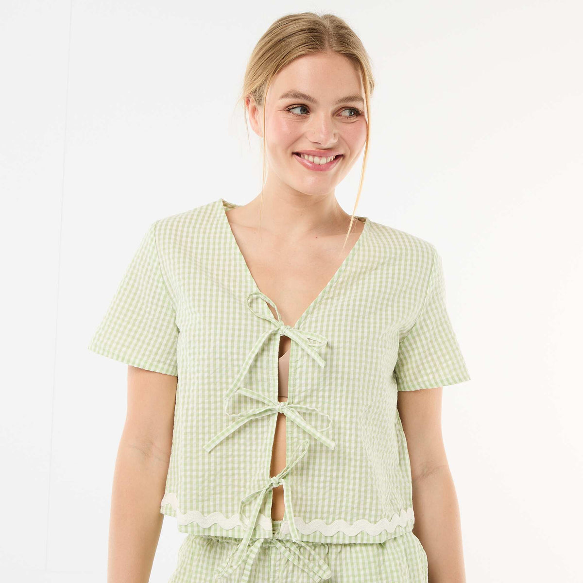 Pijama corto de cuadros vichy de 2 piezas VERDE