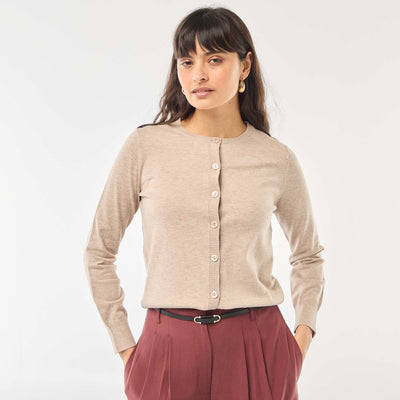 Cárdigan liso cuello redondo BEIGE