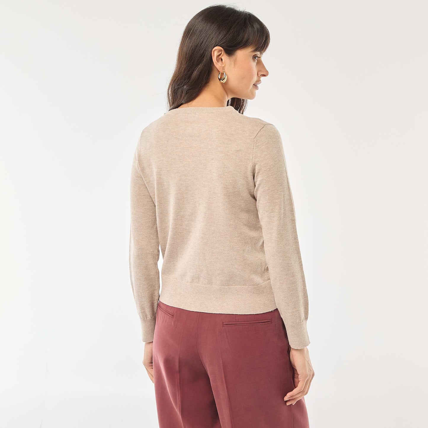 Cárdigan liso cuello redondo BEIGE