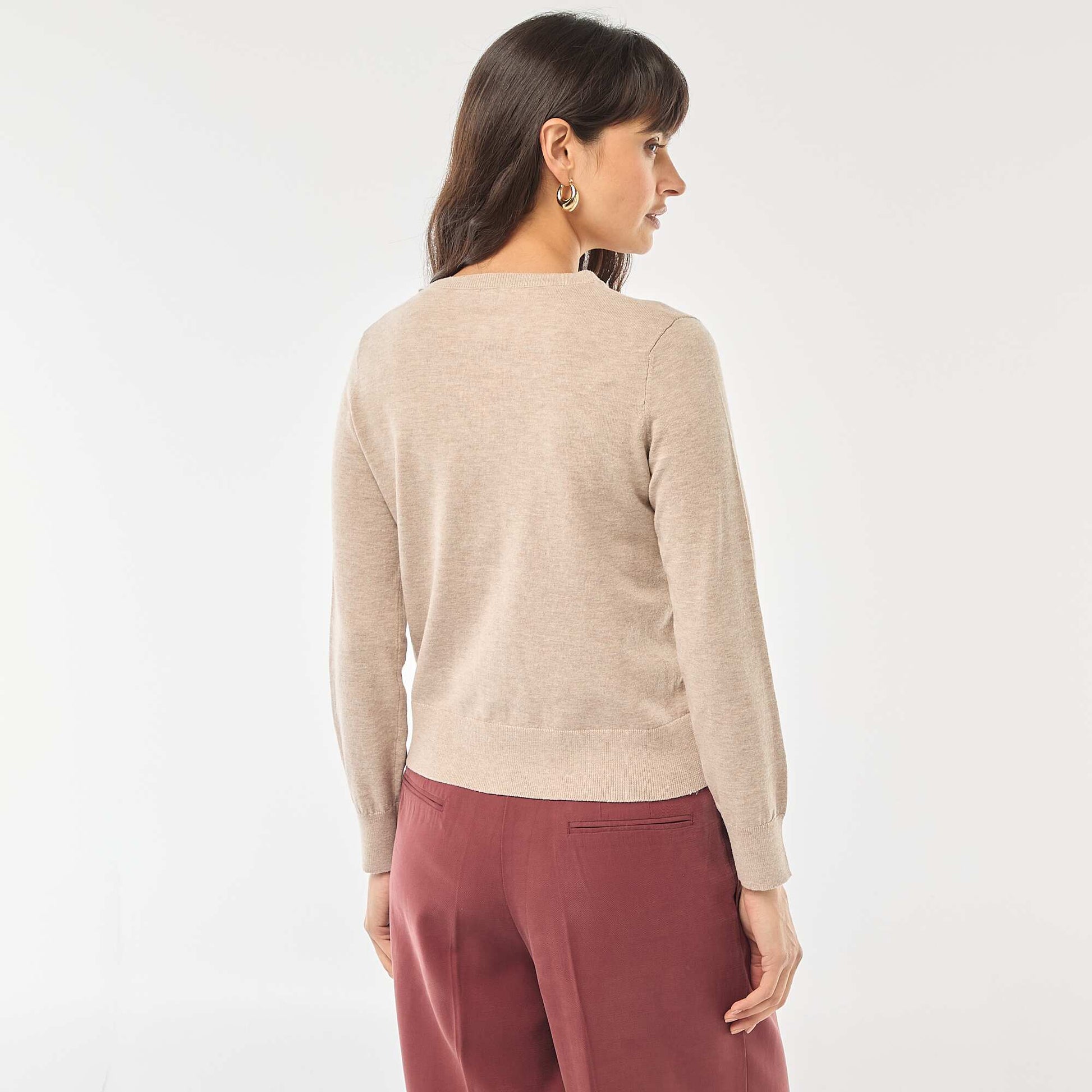 Cárdigan liso cuello redondo BEIGE
