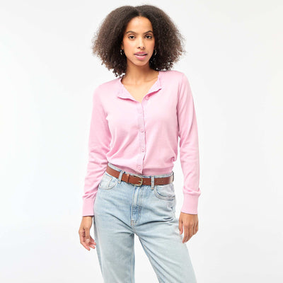 Cárdigan liso cuello redondo ROSA