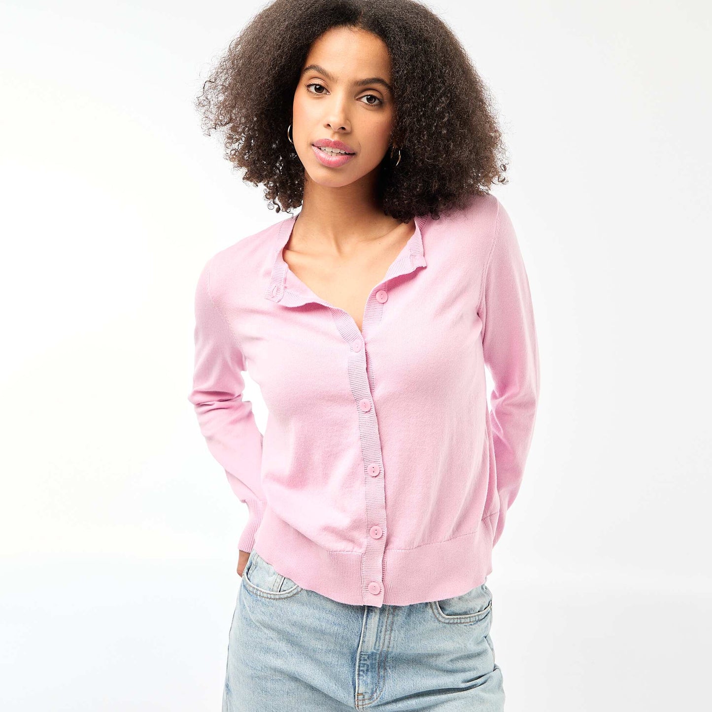 Cárdigan liso cuello redondo ROSA