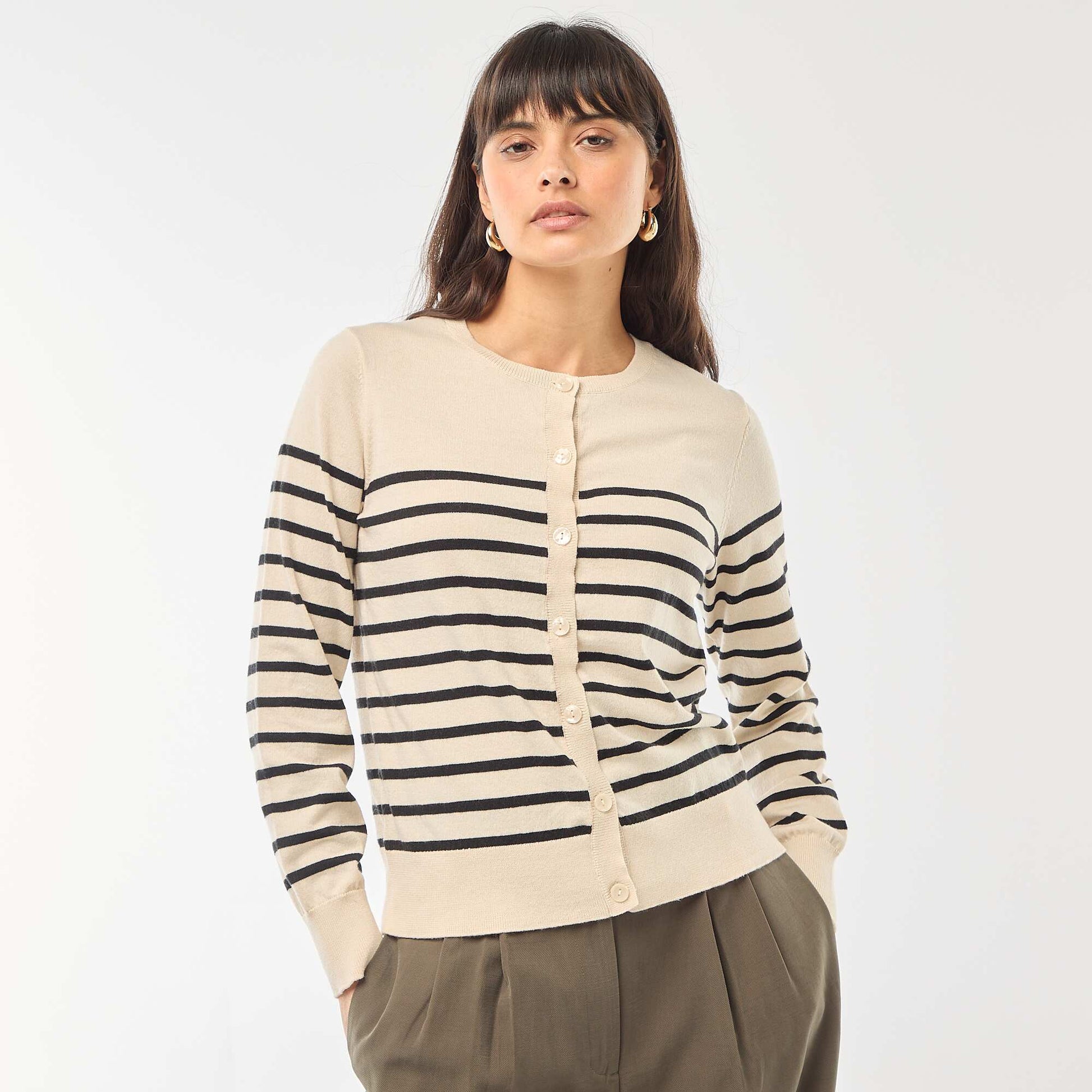 Cárdigan liso con cuello redondo BEIGE