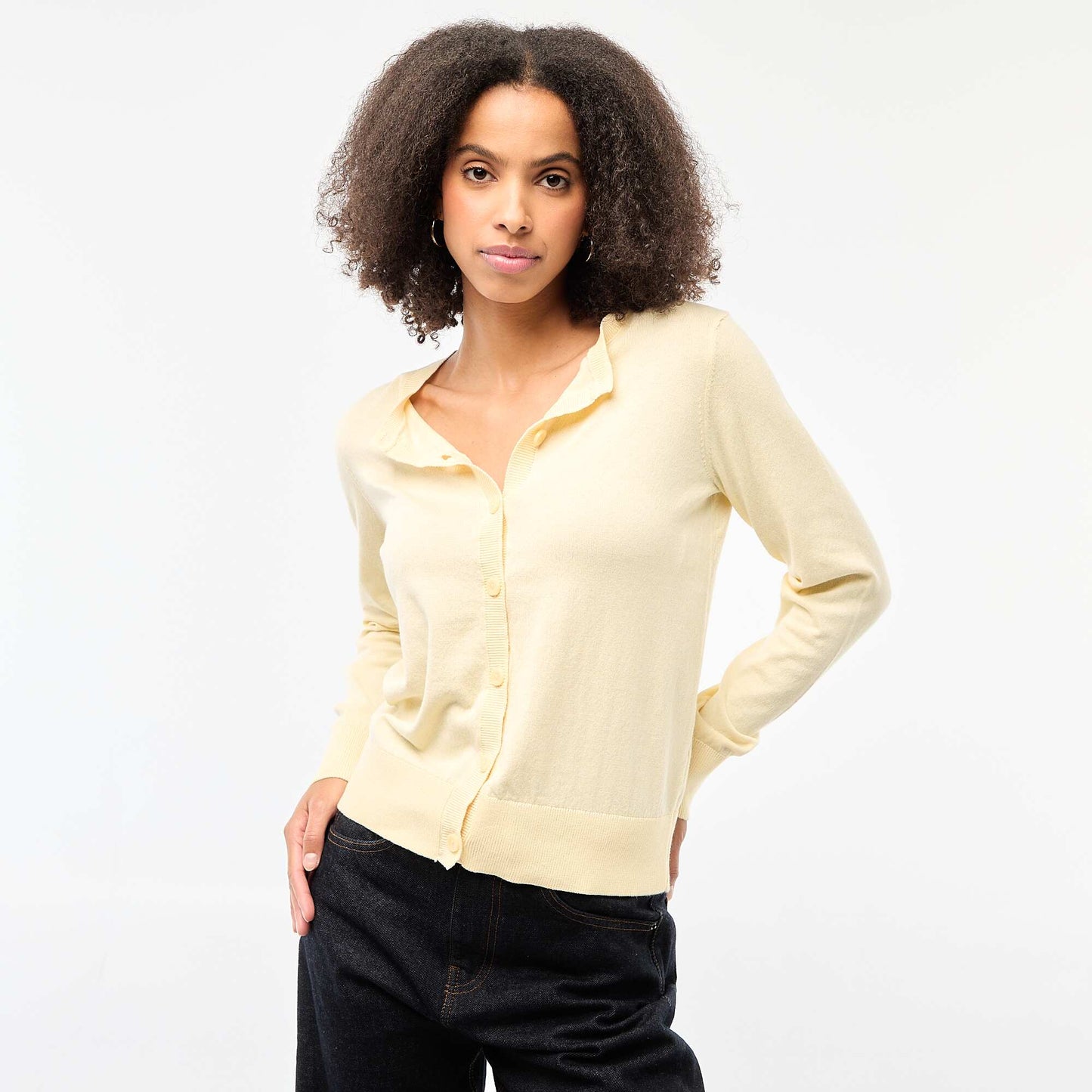 Cárdigan liso con cuello redondo AMARILLO