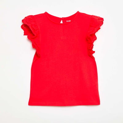 Camiseta de manga corta con bordado inglés ROJO