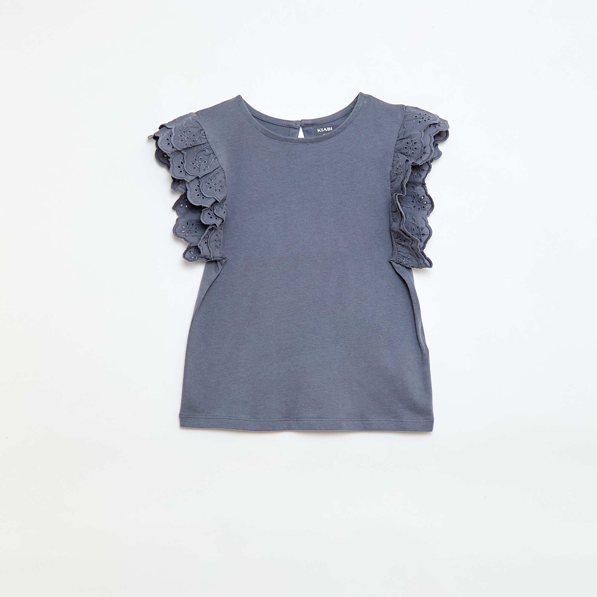 Camiseta de manga corta con bordado inglés GRIS