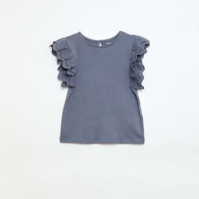 Camiseta de manga corta con bordado inglés GRIS