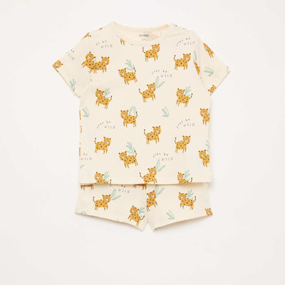 Conjunto de pijama corto camiseta + pantalón corto - 2 piezas BEIGE