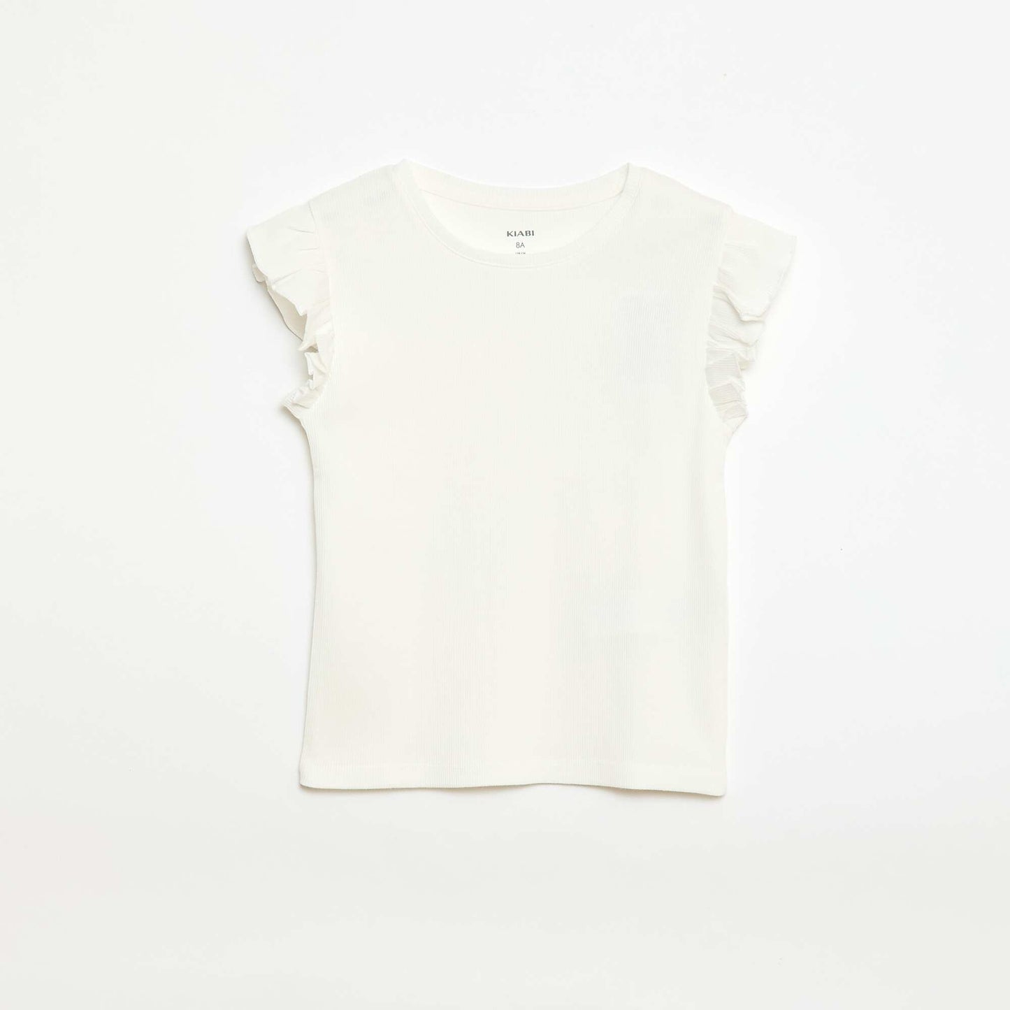 Camiseta de canalé con mangas con volantes BLANCO