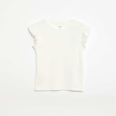 Camiseta de canalé con mangas con volantes BLANCO