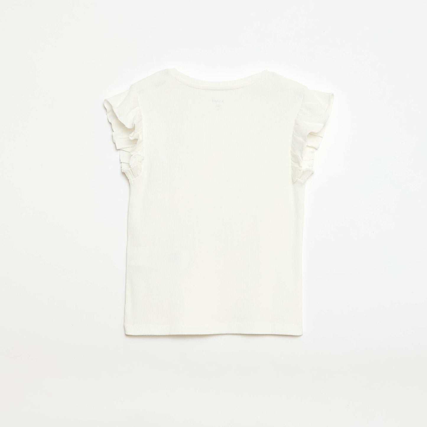 Camiseta de canalé con mangas con volantes BLANCO