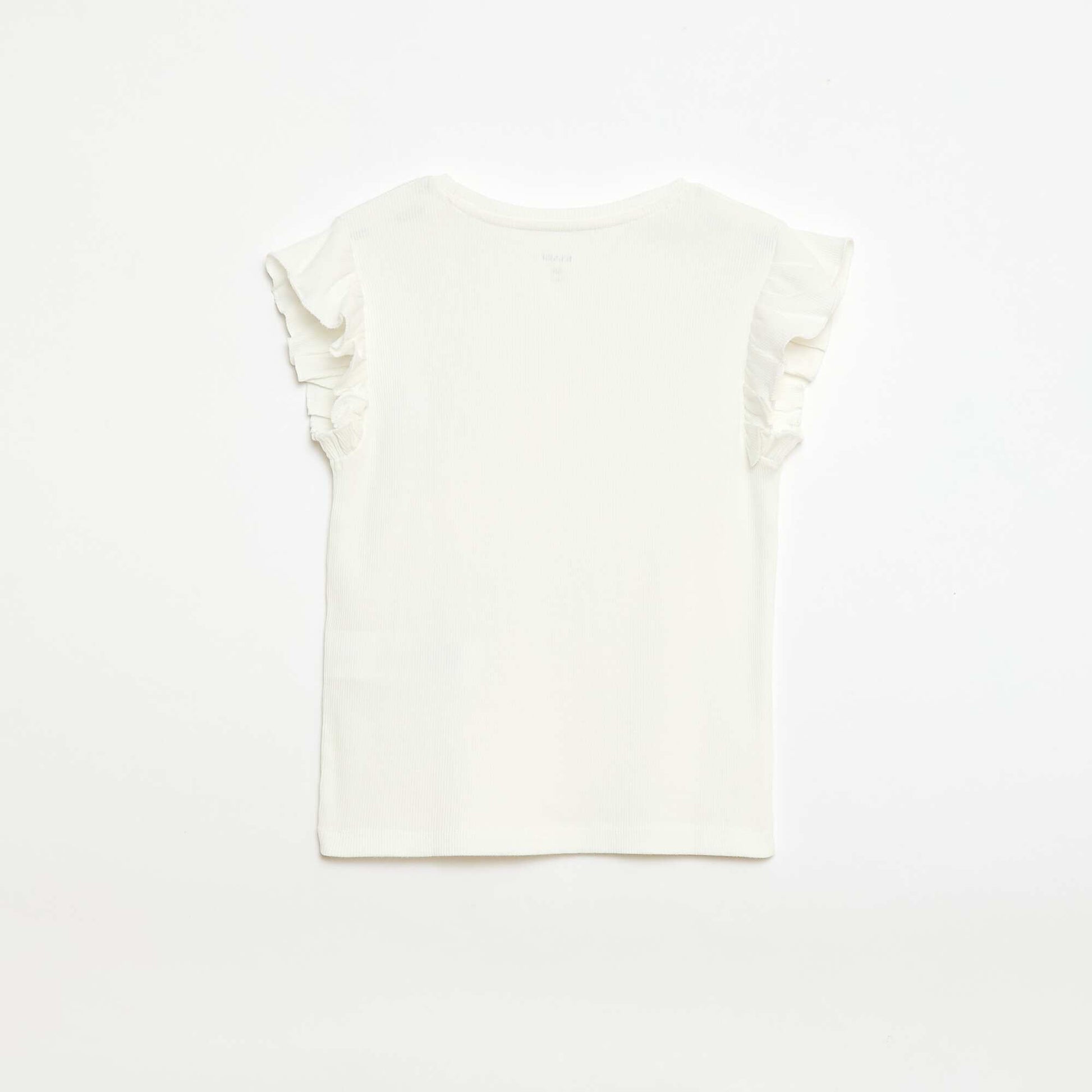 Camiseta de canalé con mangas con volantes BLANCO