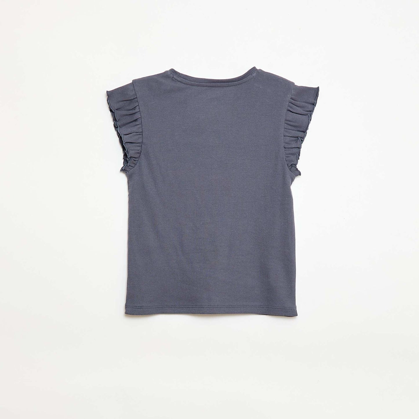 Camiseta de canalé con mangas con volantes GRIS