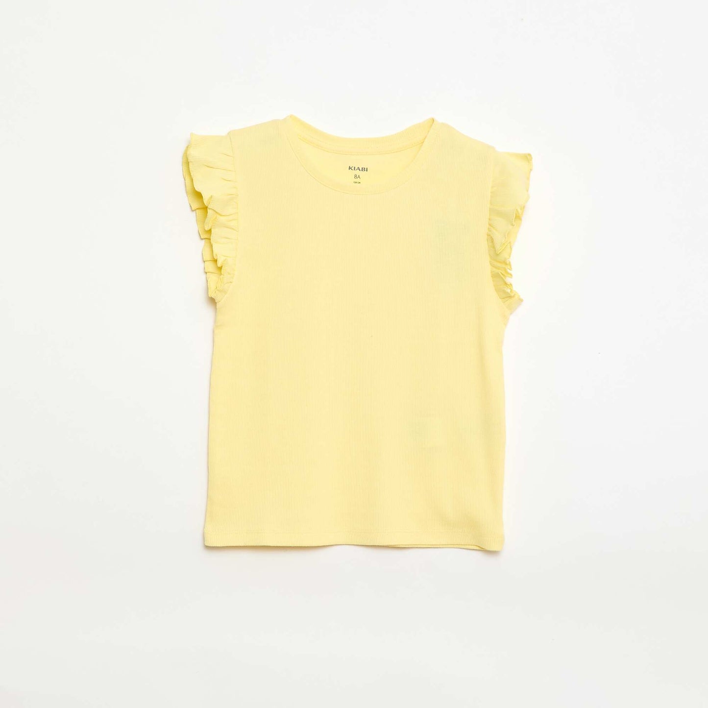 Camiseta de canalé con mangas con volantes AMARILLO